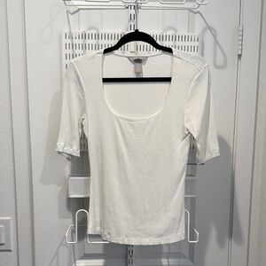 H&M White Ribbed Short Sleeve Top